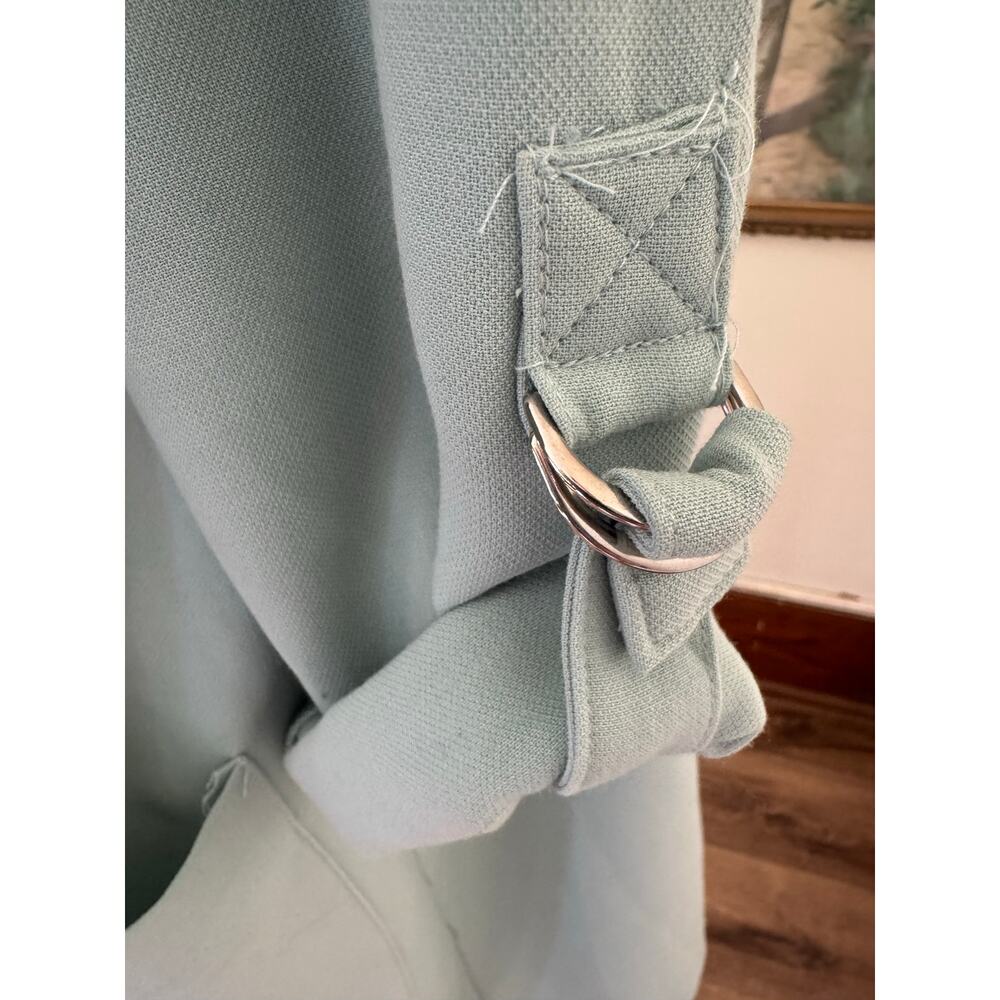 Mint Green Waterfall Trench Jacket Roll Tab Sleeves Size S - Picture 4 of 9